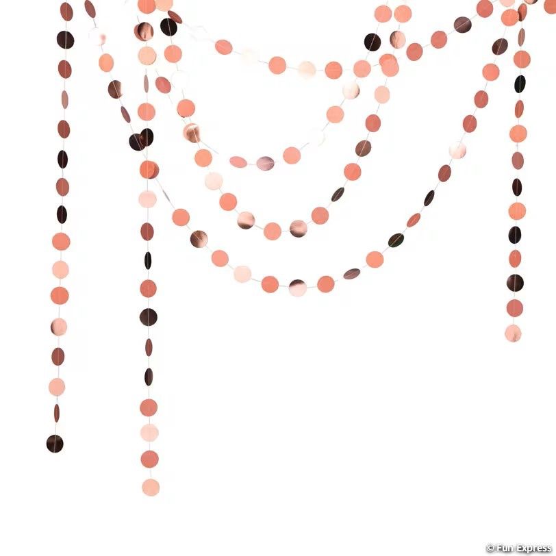 157" x 2" Rose Gold Glitter Circle Dots Ready-to-Hang Cardstock Garland Set