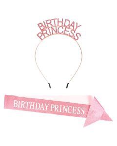 Bday Prncss Hdbnd &amp; Gltrd Sash Set
