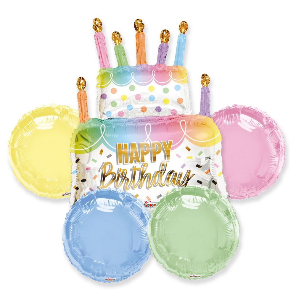 5Pc Balloon Bouquet Happy Birthday Cake Macaroon