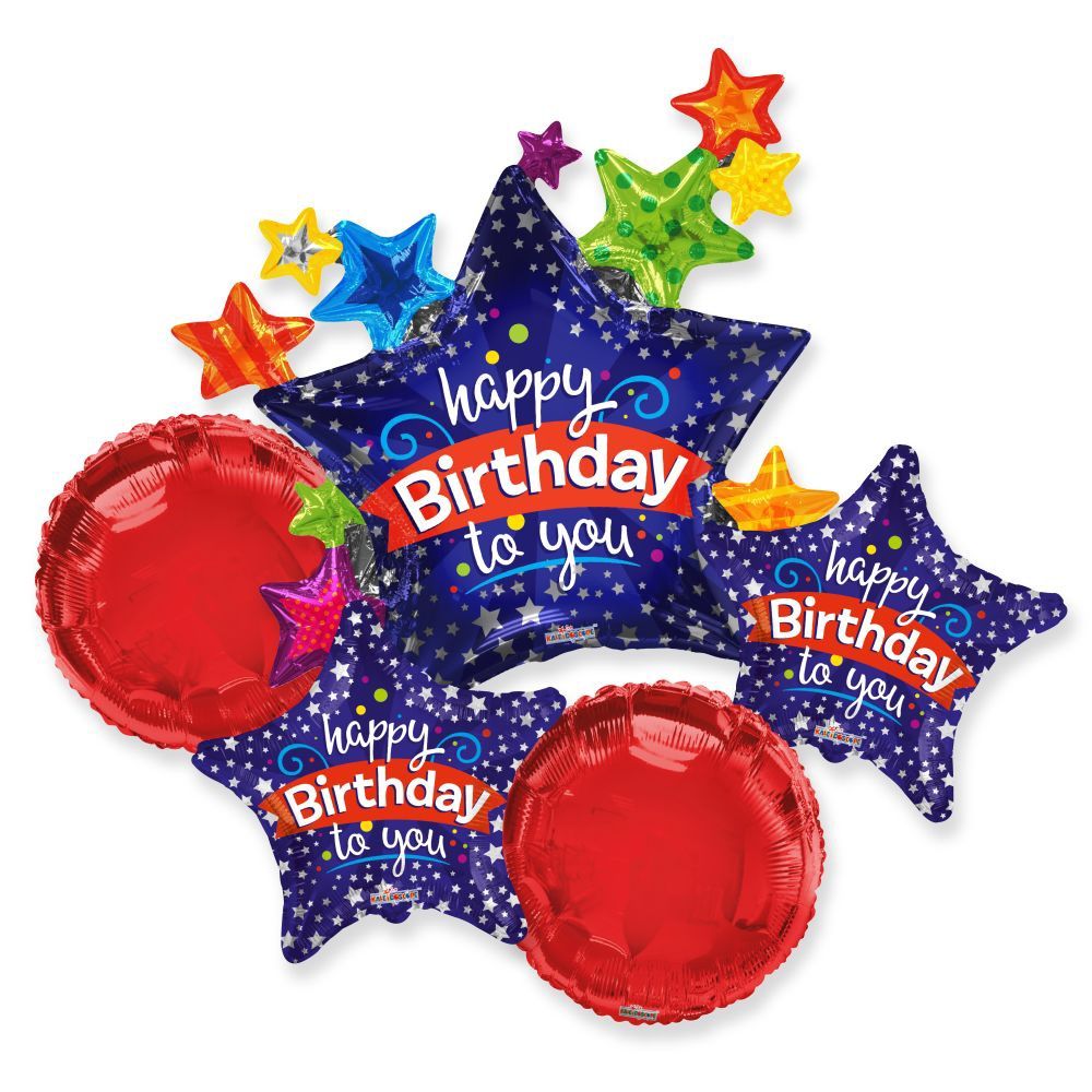 5Pc Balloon Bouquet Happy Birthday Stars