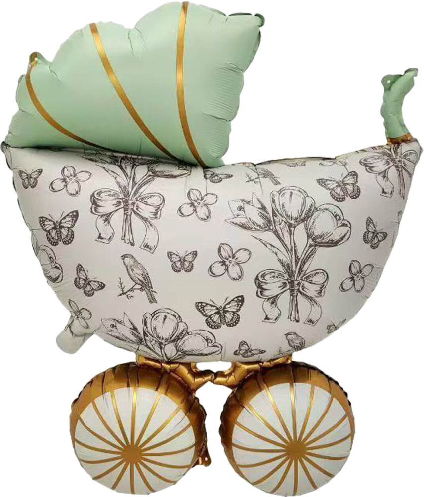 318 36" Retro Baby Stroller Green Balloon