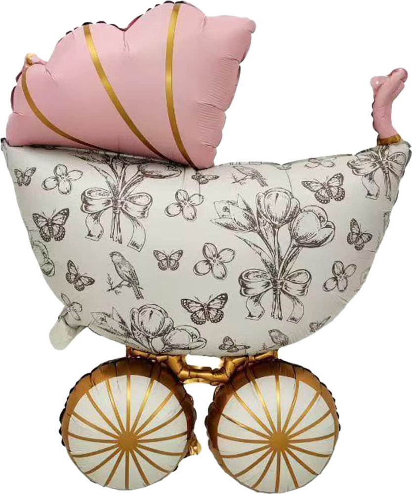 319 36" Retro Baby Stroller Pink Balloon