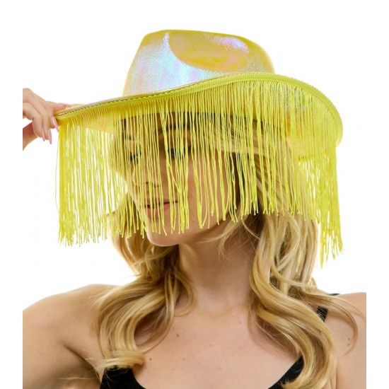 Iridescent Yellow Fringe Cowboy Hat