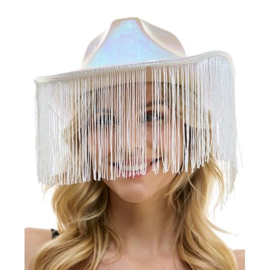 Iridescent White Fringe Cowboy Hat
