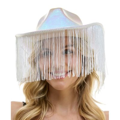 Iridescent White Fringe Cowboy Hat