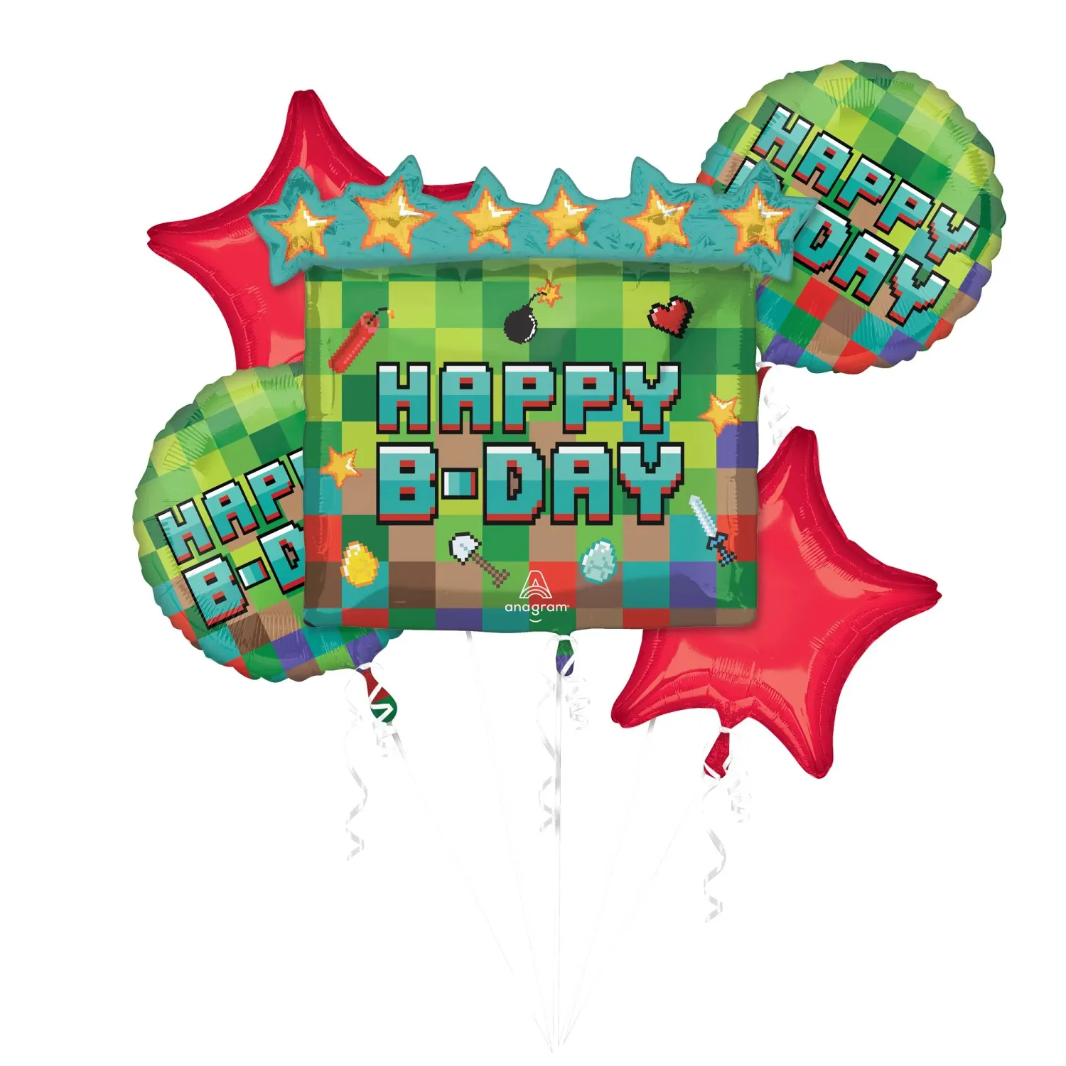5pc Pixel Party Happy Birthday Bouquet