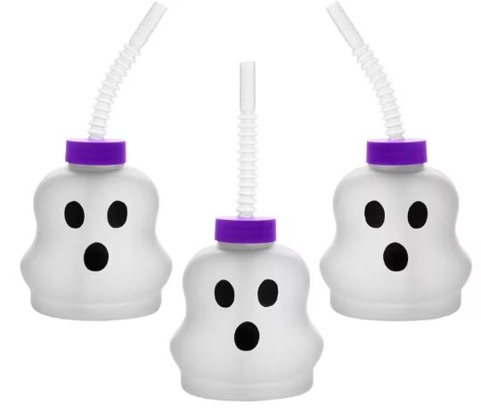 Ghost-Shaped Frosted Plastic Cups Lids/Straws