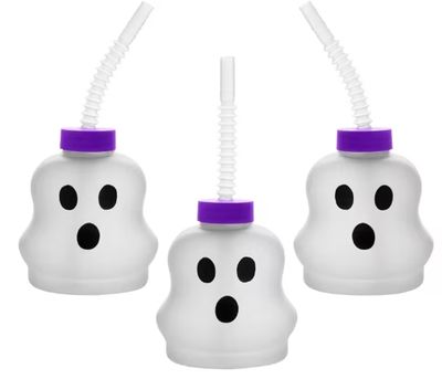 Ghost-Shaped Frosted Plastic Cups Lids/Straws