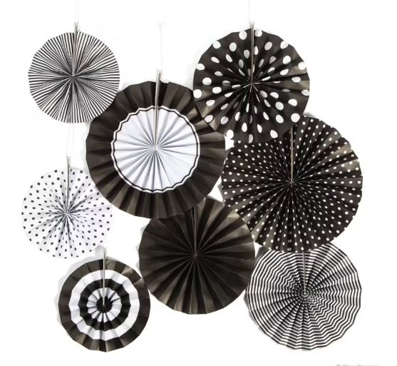 Black Hanging Paper Fan Assortment