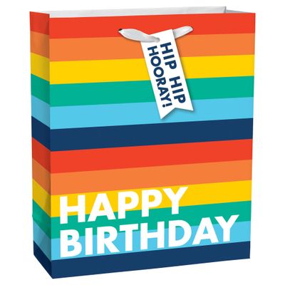 Happy Birthday Rainbow Stripe Large Bag