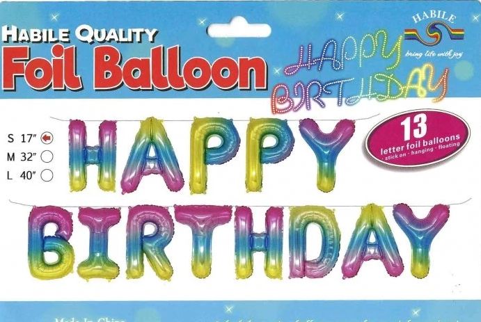 17" Airfill Happy Birthday Rainbow Balloons