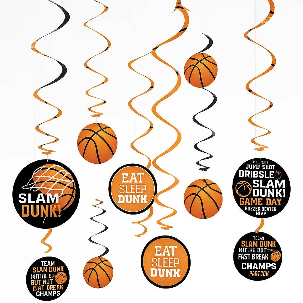 12Ct Basketball "Nothin' But Net" Hanging Decorations