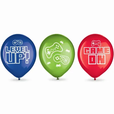 12Ct Gamer Party Printed Latex Balloons