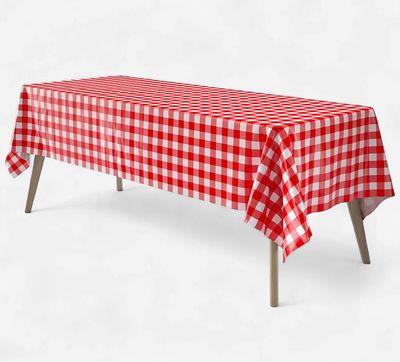 54x108" Red Gingham Plastic Tablecloth