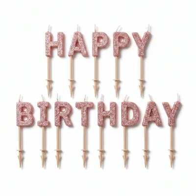 Glitter Blush "Happy Birthday" Toothpick Candle Set