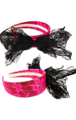 Pink Lace Headband Lace Bow