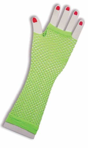Fishnet Fingerless Glove Long Green