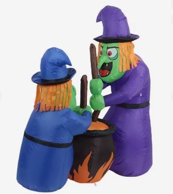 4.9Ft Inflatable Halloween Witch Stirring a Potion
