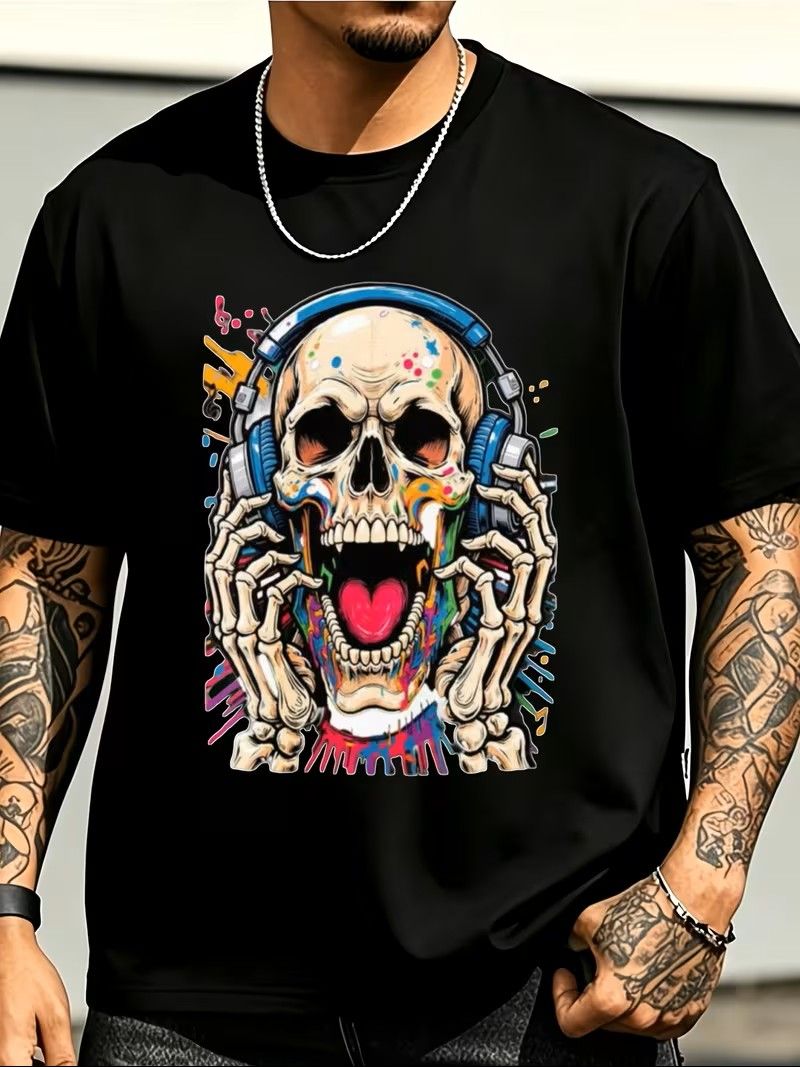 Men's T-Shirt Skull with Headphones