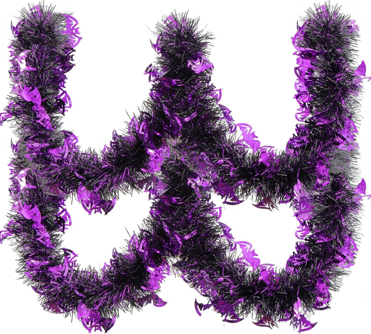 Purple and Black Tinsel Garland Bats