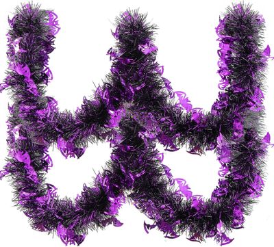 Purple and Black Tinsel Garland Bats