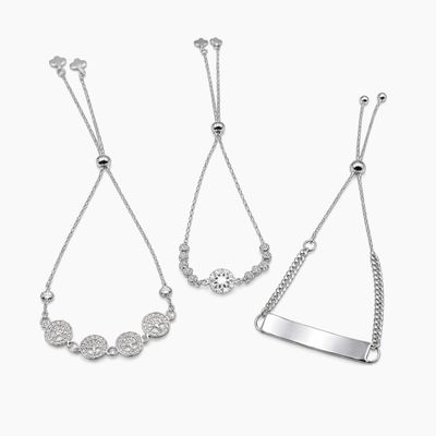 Paquete de 3 Pulseras Ajustables de Plata .925