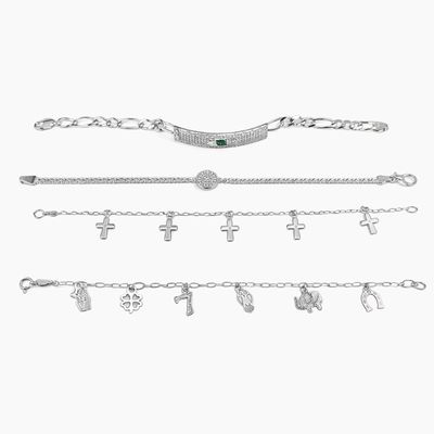 Paquete de 4 Pulseras de Plata .925 – Modelos Surtidos 7”