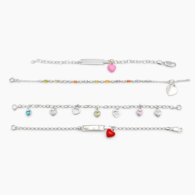 Paquete de 4 Pulseras de Plata .925 – Corazones y Circonias de Colores