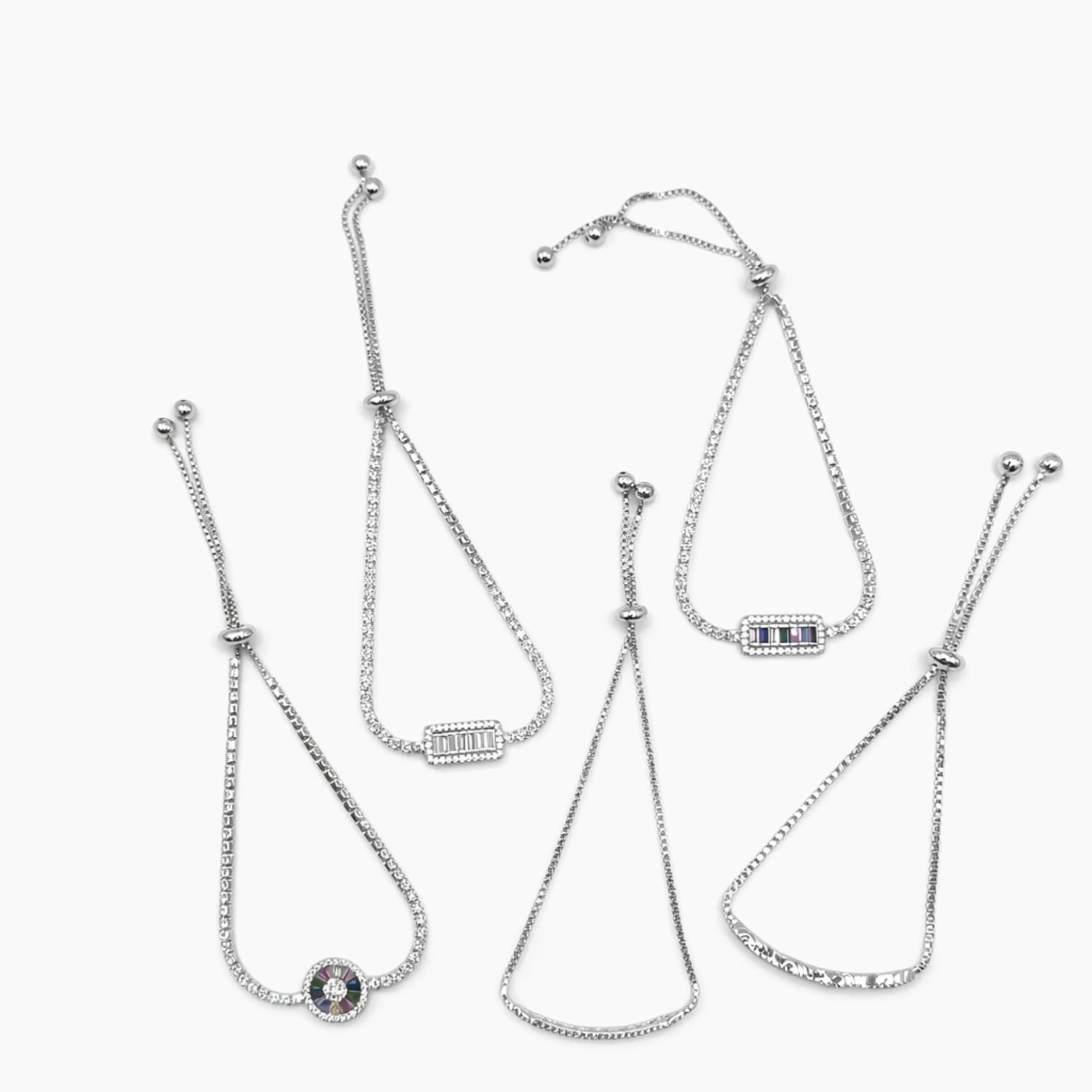 Paquete de 5 Pulseras Ajustables Rodizadas de Plata .925 – Modelos Surtidos