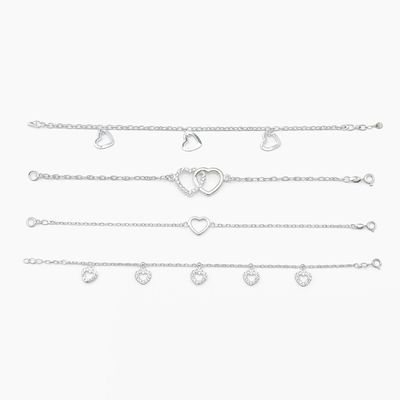 Paquete de 4 Pulseras de Plata .925 – Corazones 7”