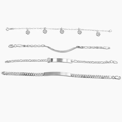 Paquete de 4 Pulseras de Plata .925 – Cubana, Figaro, Val y Trébol