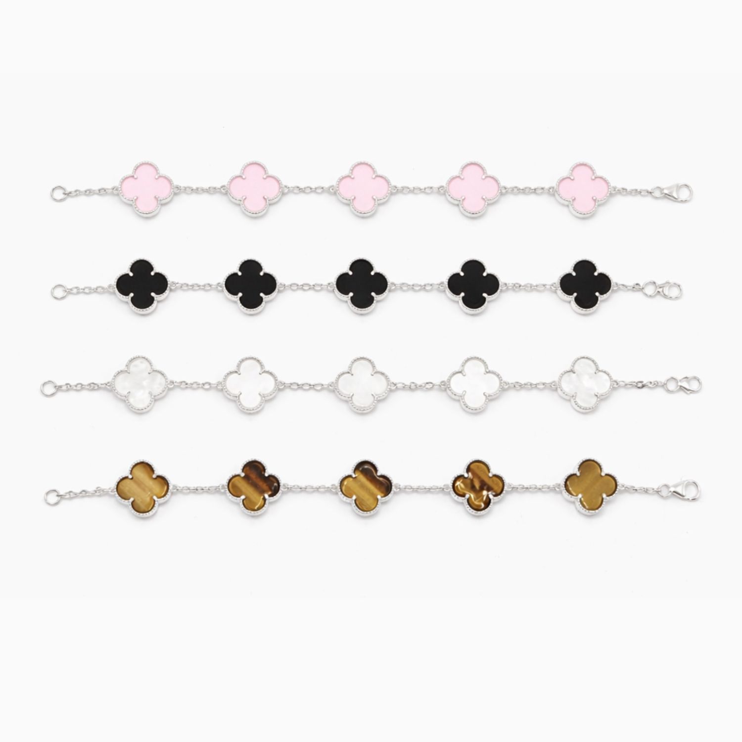 Paquete de 4 Pulseras de Trébol de Plata .925 – 7.5”