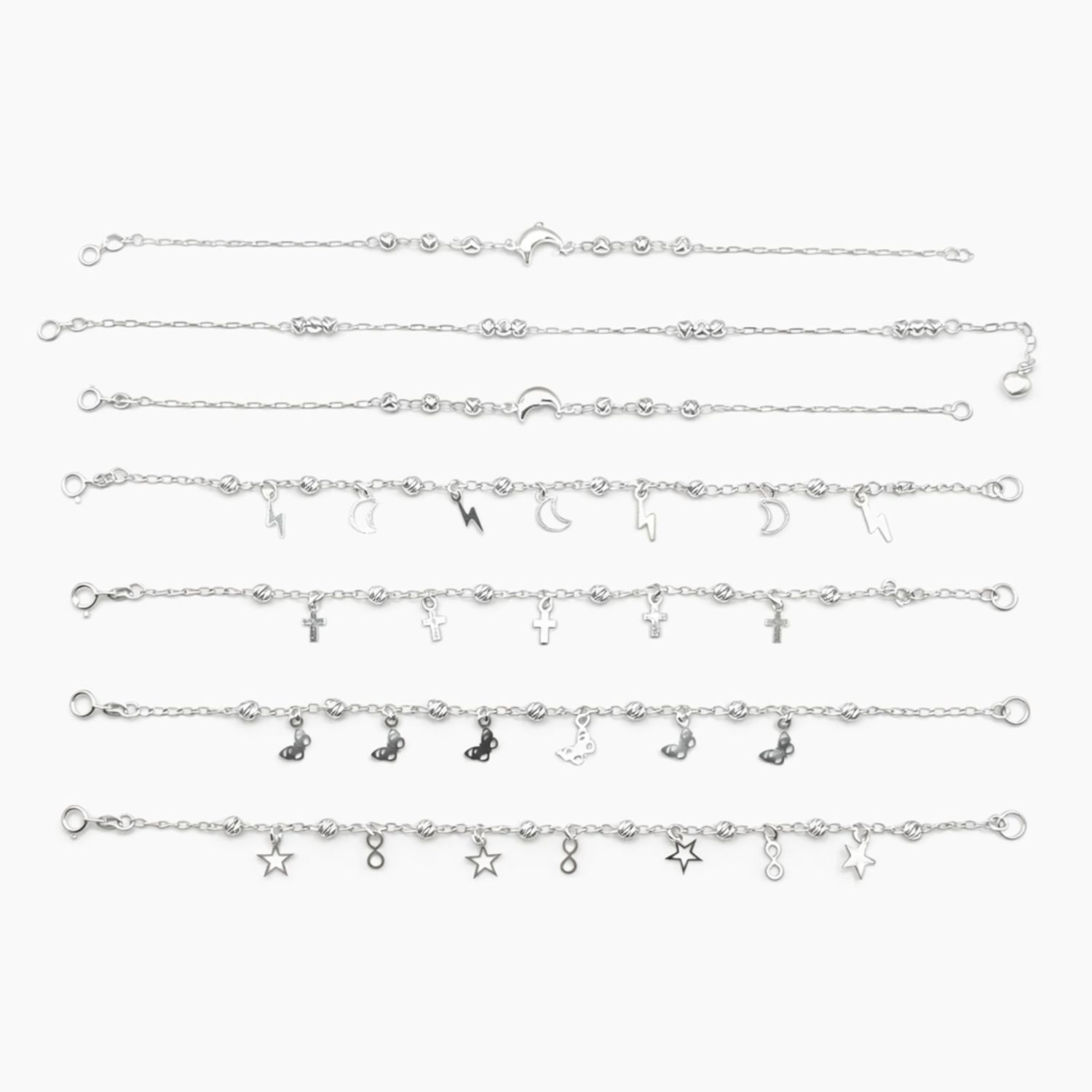 Paquete de 7 Pulseras de Plata .925 – Modelos Surtidos 7”