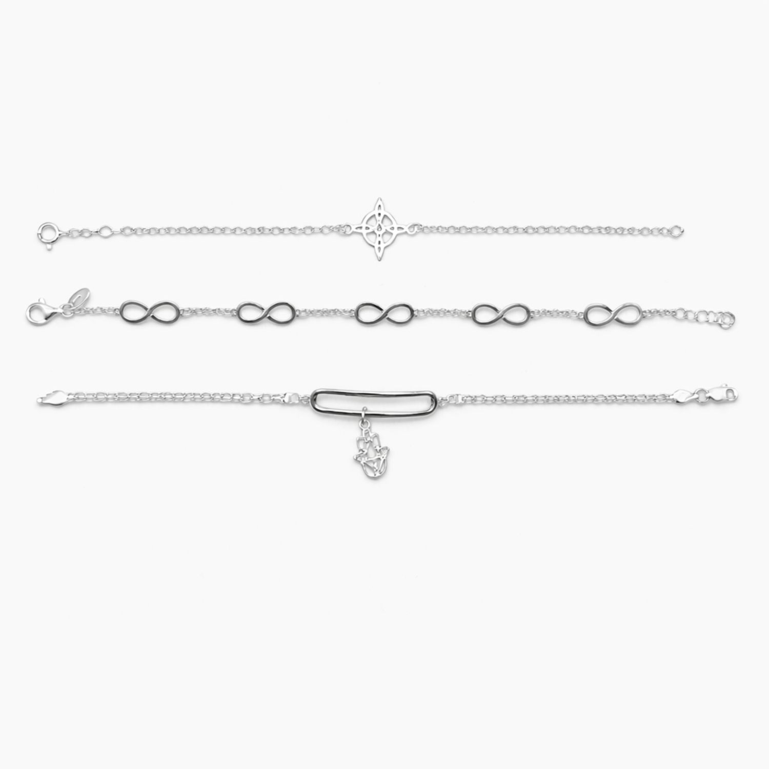 Paquete de 3 Pulseras de Plata .925 – Modelos Surtidos 7.5”