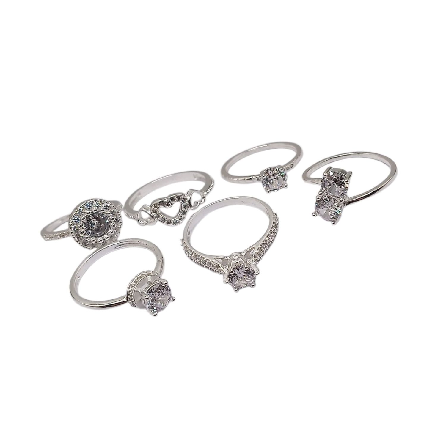 PAQUETE DE 6 ANILLOS DIFERENTES MODELOS Y MEDIDAS, PLATA .925