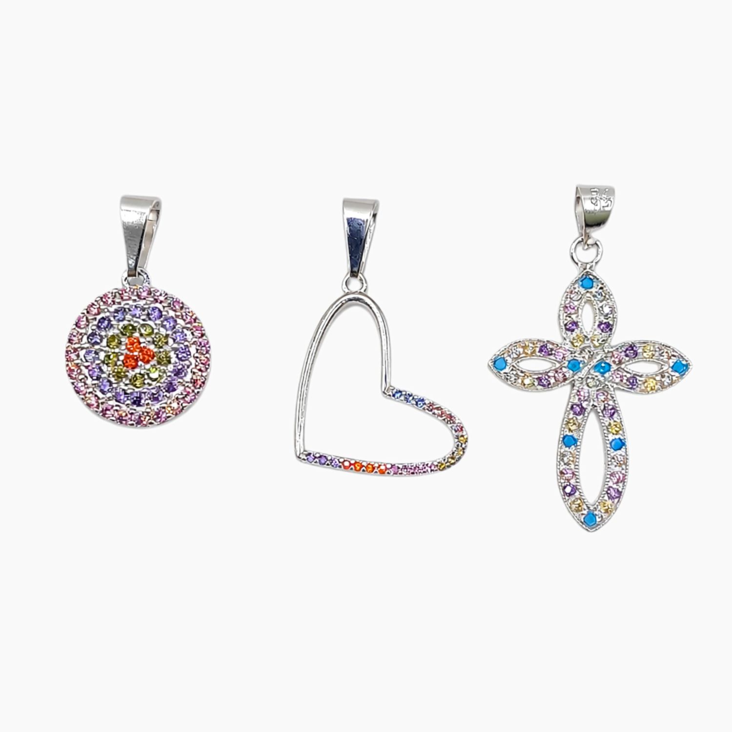 Paquete de 3 Dijes con CZ de Plata .925 – Modelos Surtidos