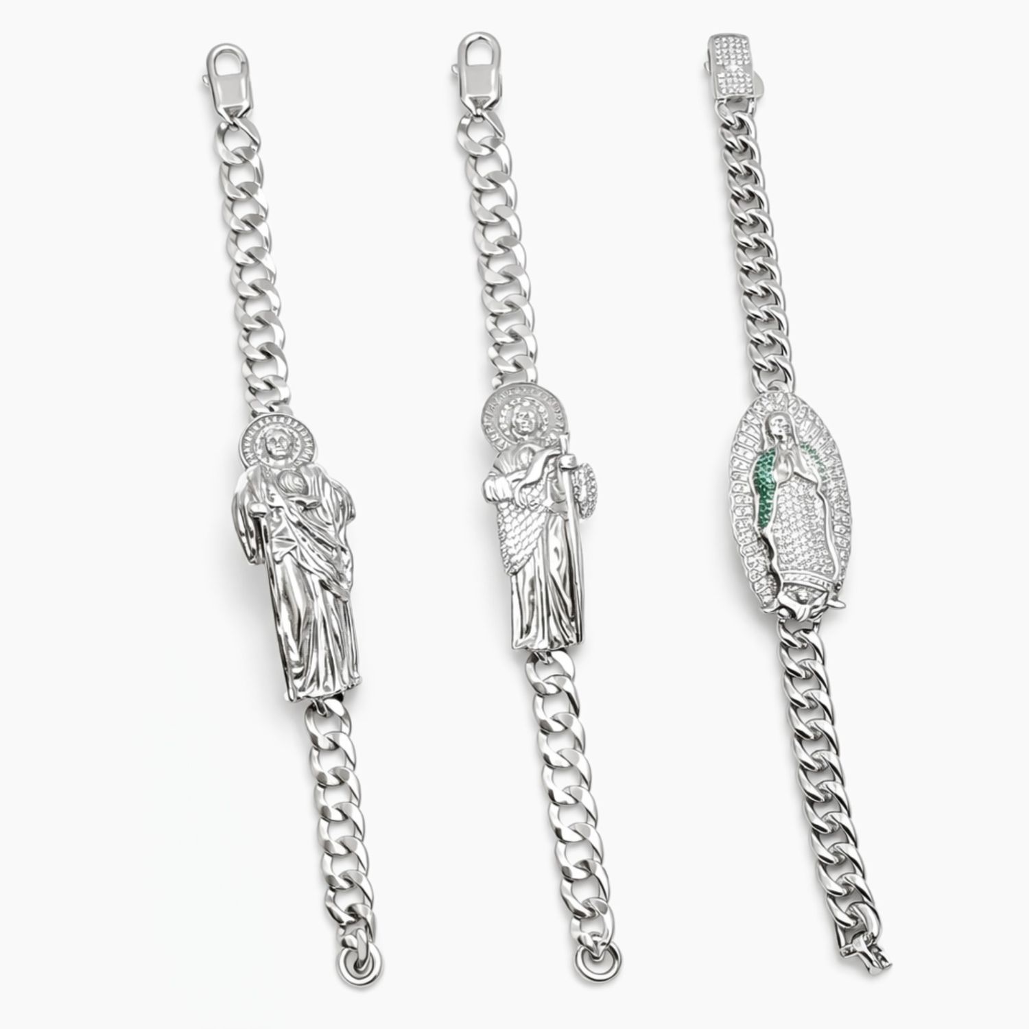 Paquete de 3 Pulseras de Plata .925 – Virgen de Guadalupe y San Judas