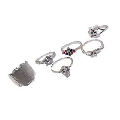 PAQUETE DE 6 ANILLOS DIF MEDIDAS Y MODELO0S, PLATA .925