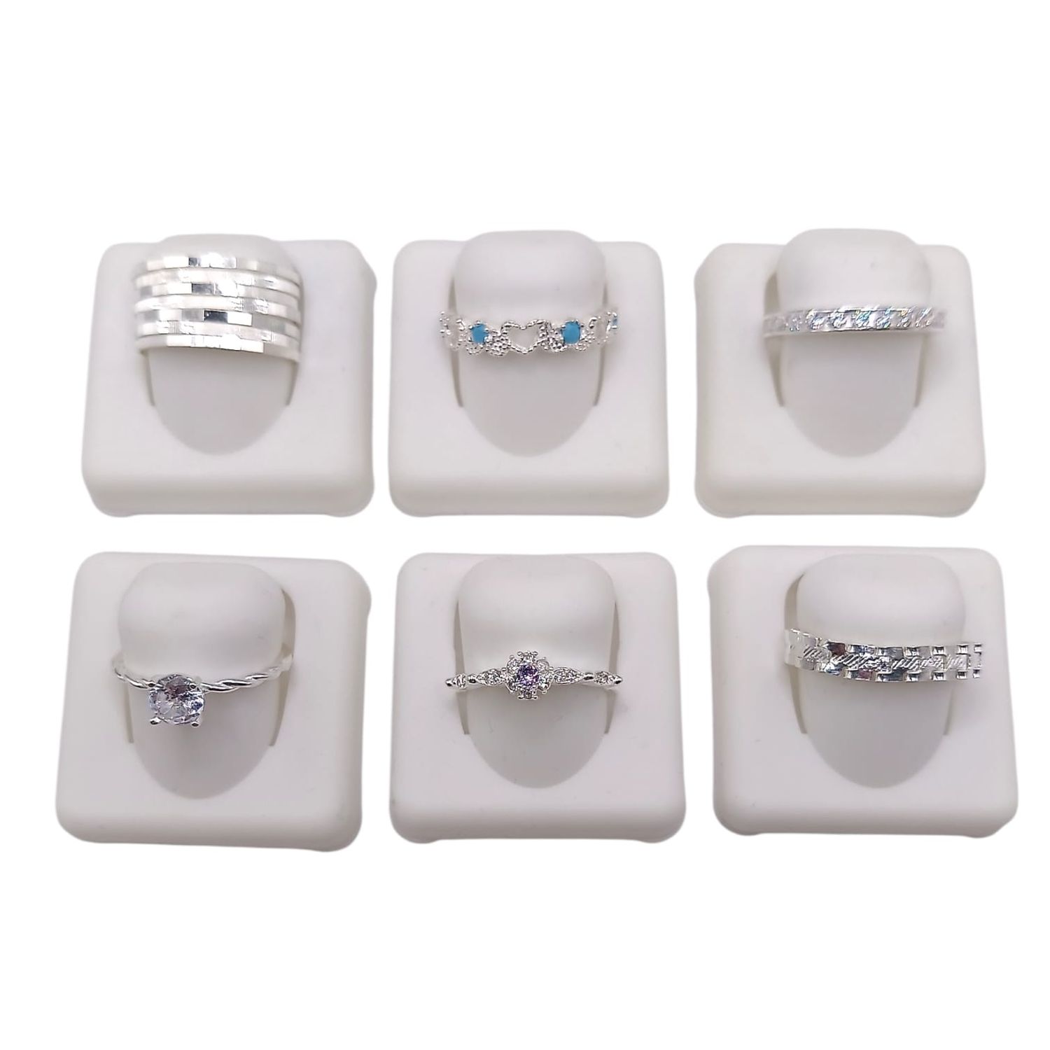 PAQUETE DE 6 ANILLOS, DIF MODELOS Y MEDIDAS, PLATA .925