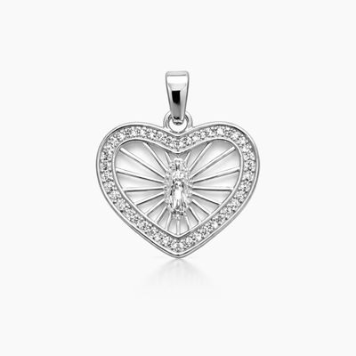 Dije Corazón con CZ y Virgen de Guadalupe de Plata .925 – 1.6 cm