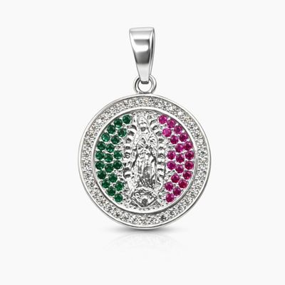 Medalla Tricolor con CZ Virgen de Guadalupe de Plata .925 – 2 cm