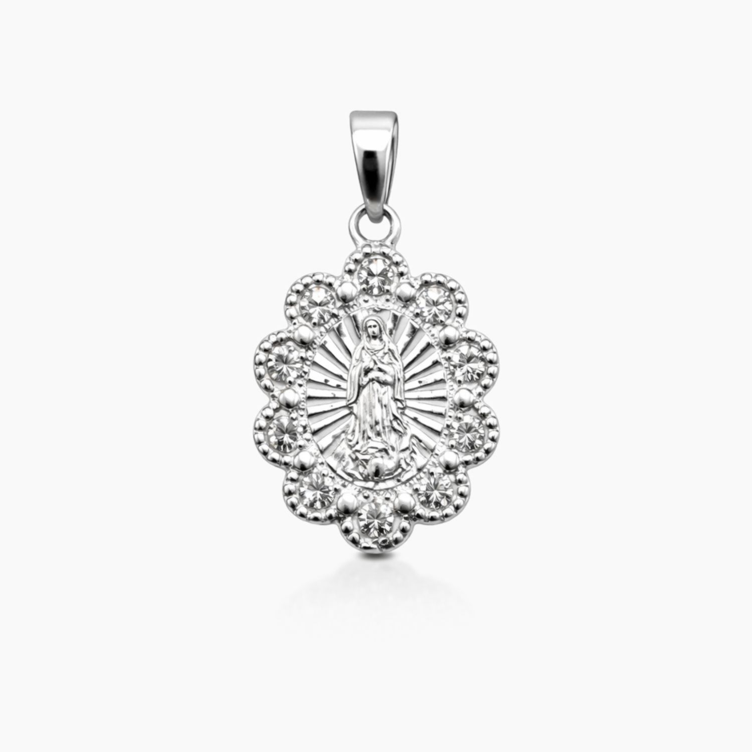 MEDALLA VIRGEN DE GUADALUPE OVALADA 1.7 CM CON CZ, PLATA .925
