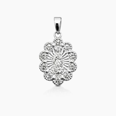 MEDALLA VIRGEN DE GUADALUPE OVALADA 1.7 CM CON CZ, PLATA .925