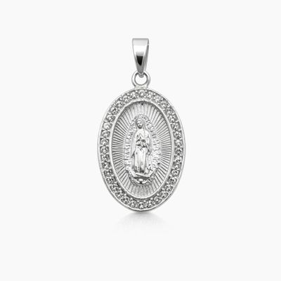 MEDALLA OVALADA  VIRGEN DE GDPE, 2.2 CM, CON CZ, PLATA .925