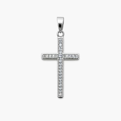 DIJE CRUZ CON CZ, 3.1 CM, PLATA .925