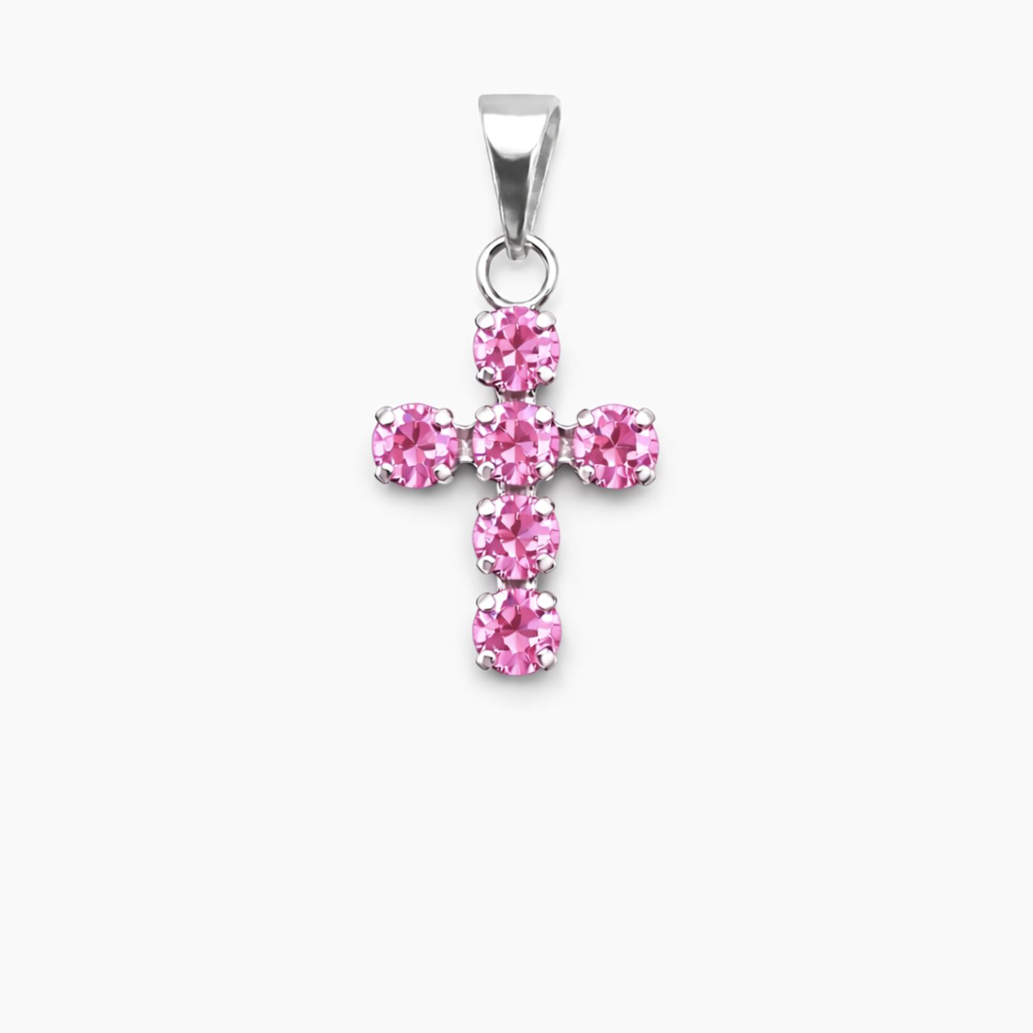 DIJE CRUZ CZ ROSA 2.5 CM, PLATA .925