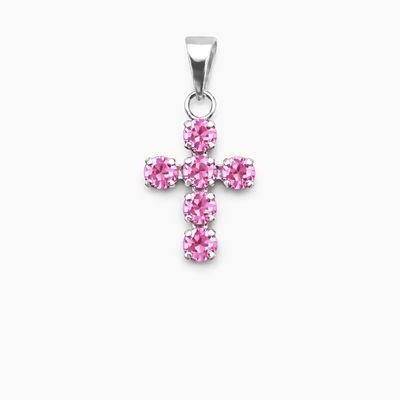 DIJE CRUZ CZ ROSA 2.5 CM, PLATA .925