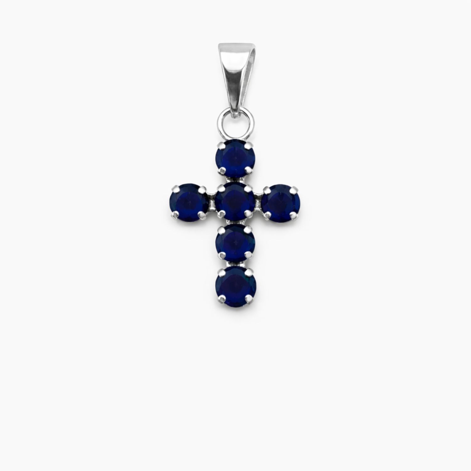 DIJE CRUZ CON CZ AZUL MARINO, 2.5 CM, PLATA .925