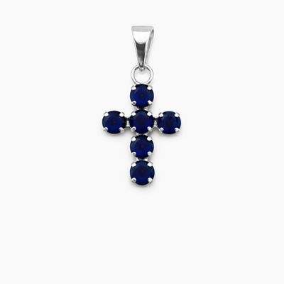 DIJE CRUZ CON CZ AZUL MARINO, 2.5 CM, PLATA .925