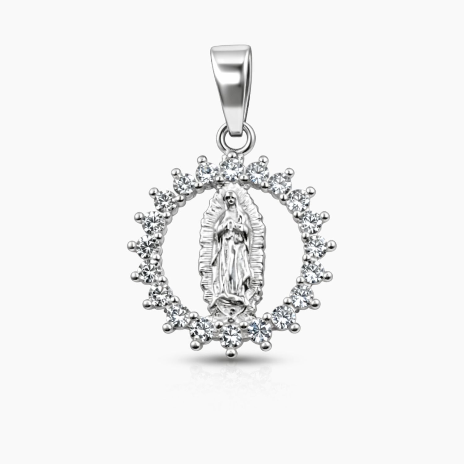 MEDALLA VIRGEN DE GPE CON CZ, 2 CM, PLATA .925